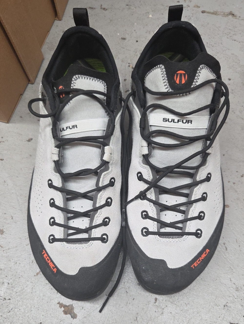 Tecnica Sulfur Men's Gray and Black Approach Shoes with Orange Accents